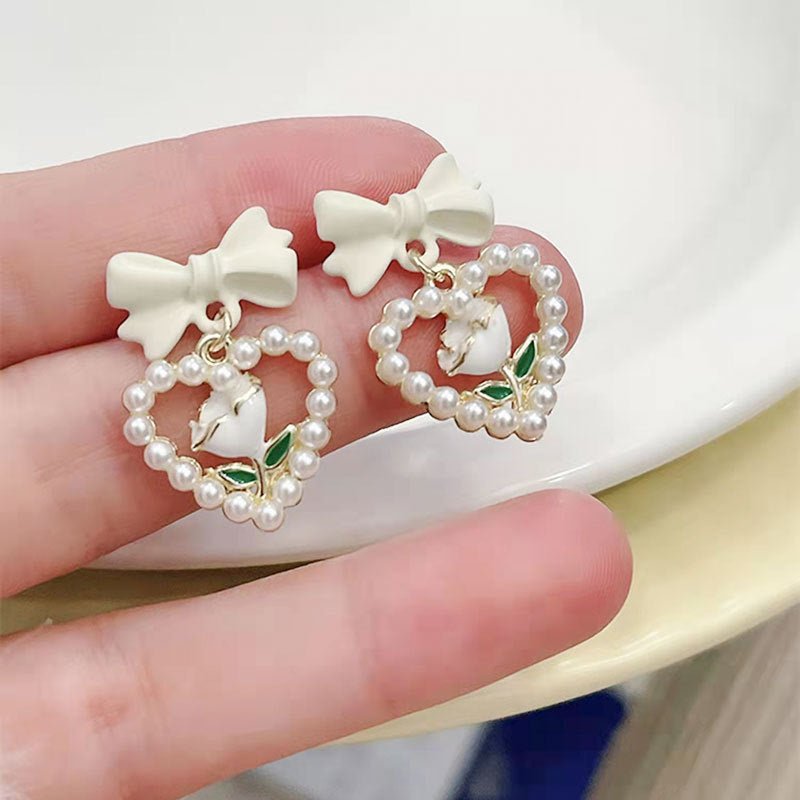 Zinc Alloy Pearl Heart Rose Charm Pendant for DIY Keychain Necklace Earrings