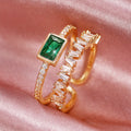 Green Rectangular Stone Open Rings In Gold And Silver Tones view 1