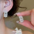 Silver Filigree Pearl Stud Earrings Multi-Band Open Ring view 4