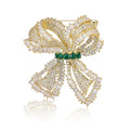 Pave Zircon Bow Brooch Silver or Gold Green Accents view 5