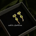 Gold Tone Green Faceted Stone Cat Drop Stud Earrings For Women view 4