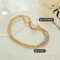 Double Ball Chain Bracelet Pearl Toggle Baguette Stones view 3