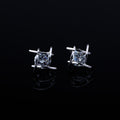 Silver Tone Clear Look Square Cage Petite Stud Earrings view 4