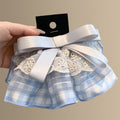 Blue Gingham Lace Ruffle Satin Bow Spring Hair Clip view 2