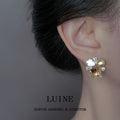Silver Tone Cluster Stud Earrings Pearl Clear Stones Brown Crystal view 2