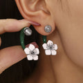 Steel Green C-Curve White Enamel Flower Drop Earrings view 3
