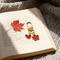 Red Enamel Heart Flower Keychain Gold Lobster Clasp view 3