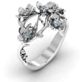 Silver Floral Branch Clear Stone Finger Ring Sizes 6-10 view 3