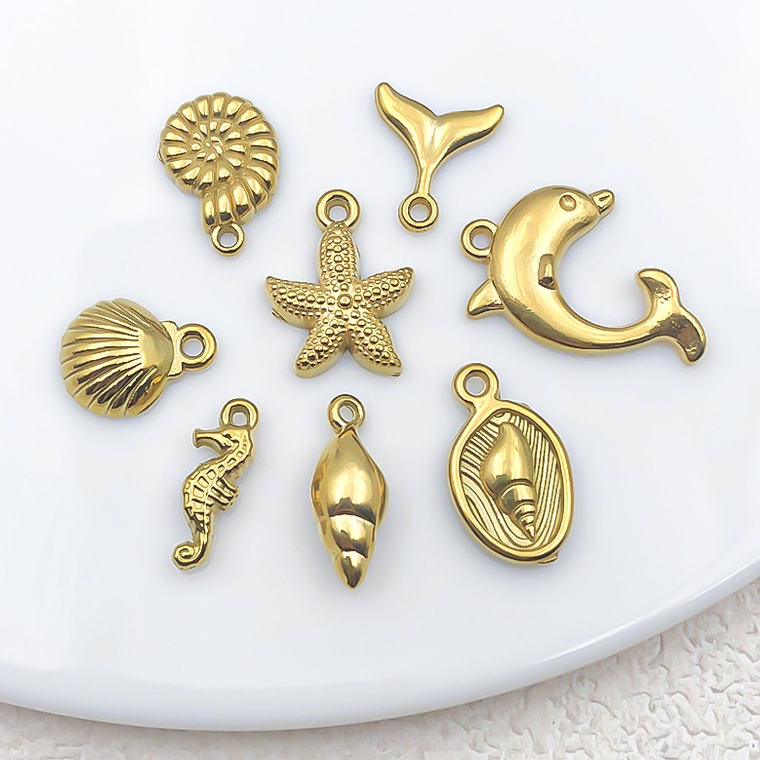 Gold Stainless Steel Starfish Seahorse Conch Shell Charm Pendants for DIY Jewelry