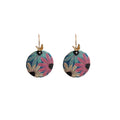 Gold Tone Multicolor Floral Fabric Round Disc Hook Earrings view 5
