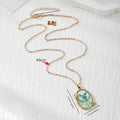 Gold Tone Oval Pressed Flower Frame Pendant Necklaces view 4