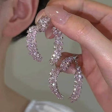 Pale Pink Crystal Open Heart Outline Stud Earrings