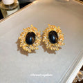 Black Oval Cabochon Vintage Style Stud Earrings Statement Jewelry view 4