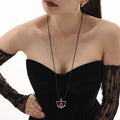 Leather Cord Half Moon Enamel Red Teardrop Pendant Necklace view 3