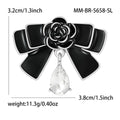 Black Rose and Bow Brooch With Clear Teardrop Crystal view 5
