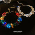 Oversized Geometric Gem Statement Choker Multicolor Silver Two view 2