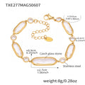 Gold Oval Czech Glass Stone Link Bracelet Multi Colors view 9