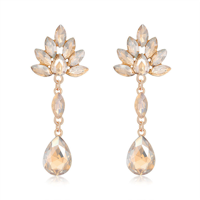 Gold Tone Silver Tone Champagne Flower Teardrop Tassel Crystal Four Designs Metal Dangle