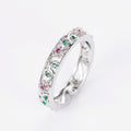 White Metal Pink Flower Green Accent Ring Hoop Earring Set Alloy view 6