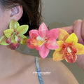 Colorful Resin Orchid Stud Earrings In Five Tropical Shades view 2