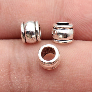 Antique Silver Textured Round Large Hole Metal Bead