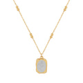 Gold Beaded Chain Oval Mirror Pendant Necklace With Rose Engraving view 5