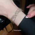Gold Multi Layer Cross Open Bracelet Pave Zircon Cuff view 2