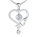 Silver Heart Stethoscope Clear CZ Pendant Necklace view 1