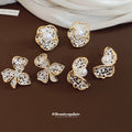 Gold And Silver Floral Stud Earrings In Three Sculpted Designs view 3