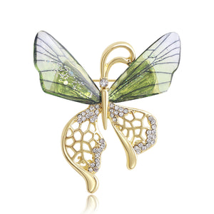 Butterfly Insect Brooch Translucent Wings Rhinestone Body Pin