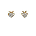 Gold Bow Clear Round Zircon Stud Earrings Crystal Pair view 5