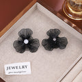 Black Sheer Four Petal Flower Statement Stud Earrings view 3
