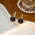 Gold Burgundy Square Gem Crystal Halo Leverback Earrings view 3
