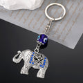 Silver Tone Openwork Elephant Blue Evil Eye Beaded Split Ring Keychain view 2