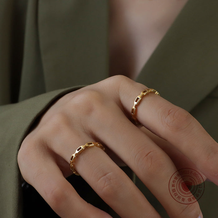 Gold Hollow Rectangular Link Band Rings Five Sizes
