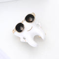 Tooth With Sunglasses Brooch In Metal With White Enamel, Black Lenses, And Gold-Tone view 3