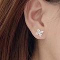 Silver Tone Four Petal Floral Cluster Clear Stone Stud Earrings view 4