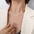 Asymmetric Gold Snake Chain Necklace With White Baroque Pearls view 3