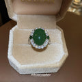 Silver Tone Green Oval Cabochon Open Ring With Clear Crystal Halo view 4