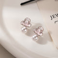 Pale Pink Flower Pearl Look Long Dangle Stud Earrings view 2