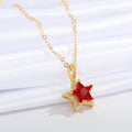 Gold Tone Double Star Crystal Pendant Necklaces in Five Colors view 5