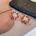 Red Firework Crystal Look Center Statement Stud Earrings view 3