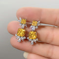 Yellow Square Stone Floral Drop Earrings Metal Jewelry Design view 4