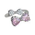 Silver Open Dual Bow Ring Pink Clear Zircon Adjustable view 5