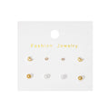 Mini Heart Crystal Pearl Ball Stud Earring Set Gold Silver view 5