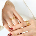 Gold Steel Triple Band Wavy Openwork Ring Wide Shank view 1