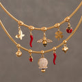 Gold Snake Chain Necklaces With Bell Bee Chili Charms view 2