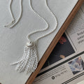 White Pearl Long Necklace Silver Cap Bead Tassel Pendant view 2