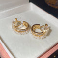 Pearl and Crystal Double Hoop Clip Earrings in Gold and Silver Tones view 7