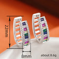 Silver Tone Multicolor Rainbow Baguette Hoop Earrings view 4